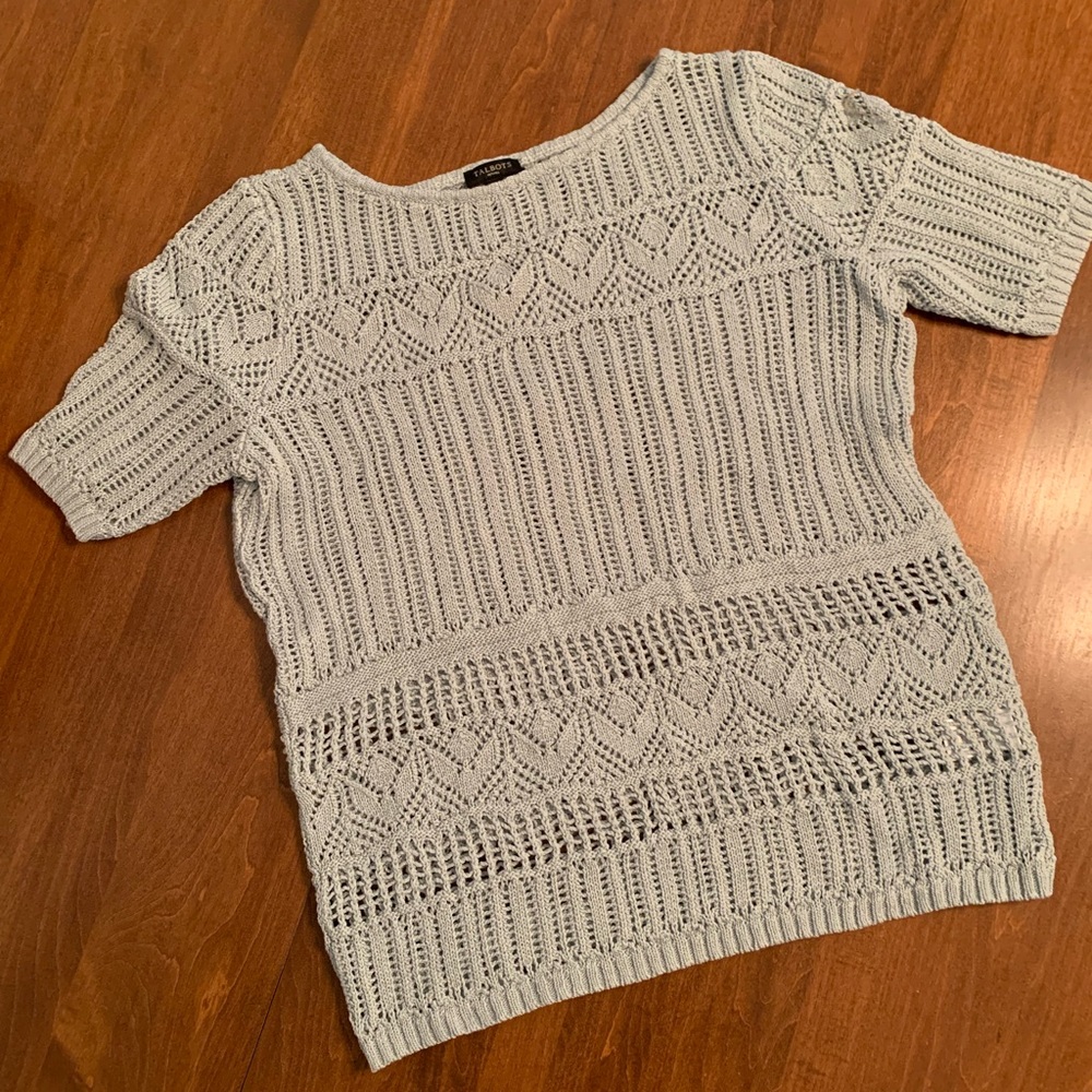 Talbots Light Blue Loose Knit Short Sleeve Sweater